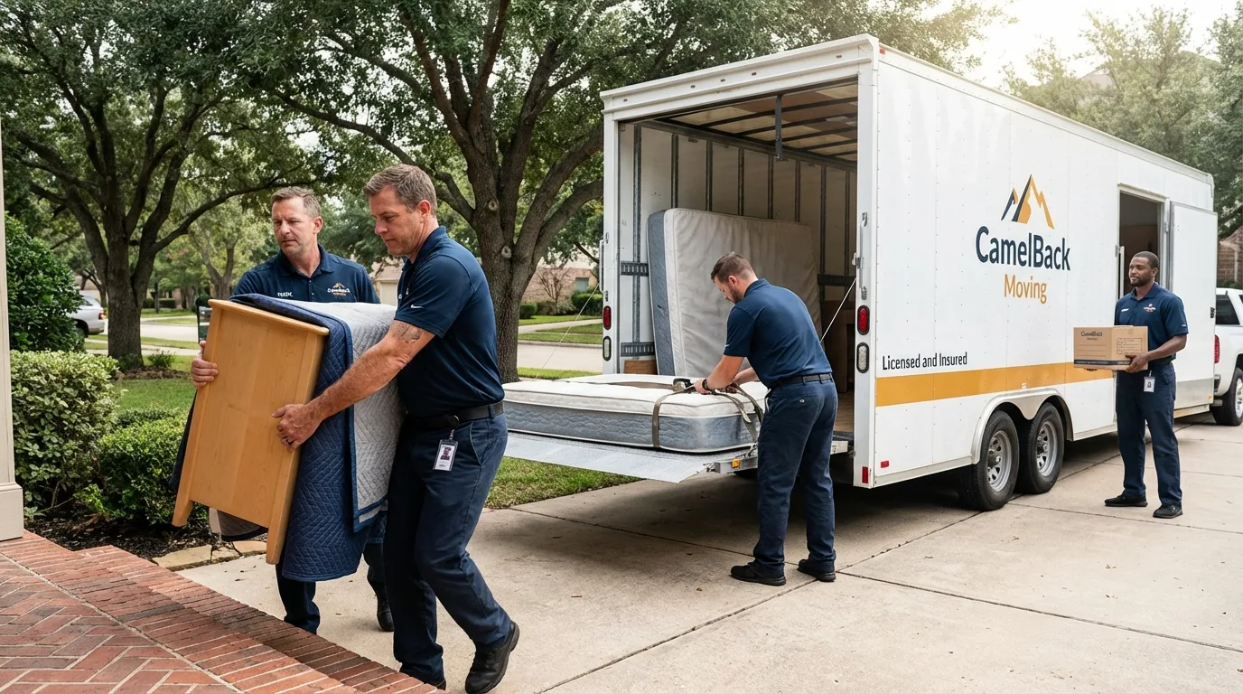 Crew loading residential truck for cross-state move from Watford City, ND