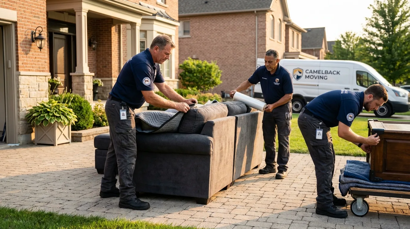 Large estate moving crew wrapping furniture in Watford City, ND