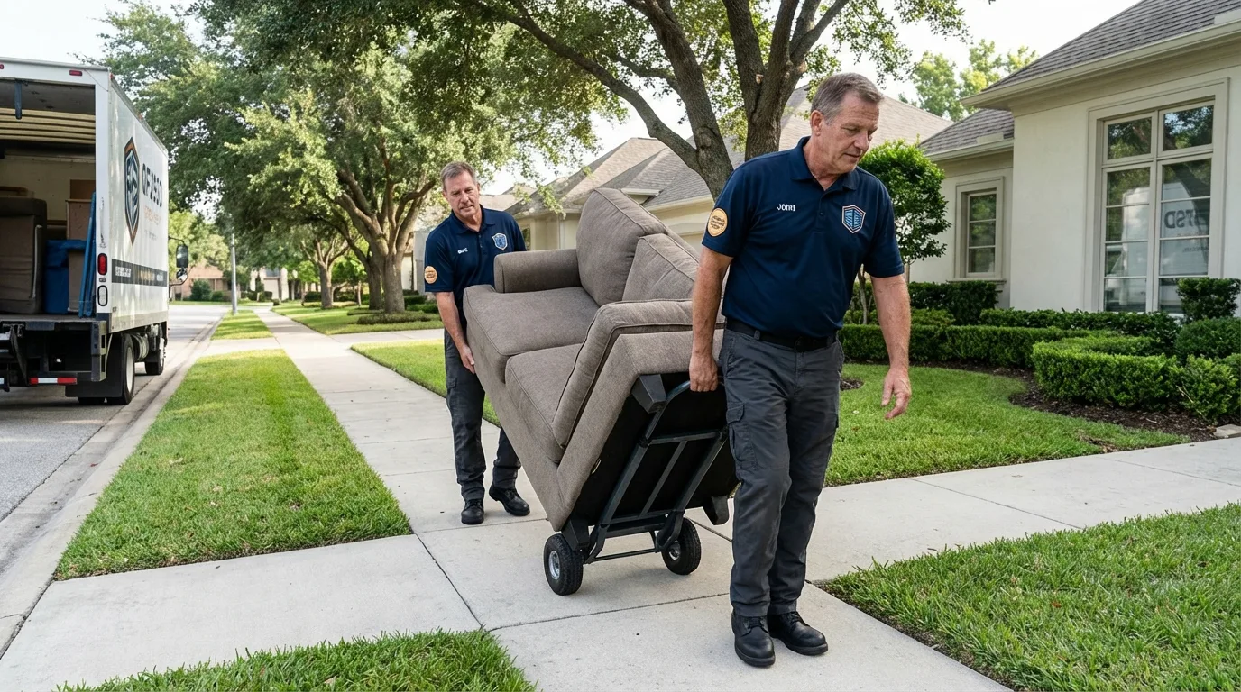 Local residential moving crew loading furniture in Watford City, ND