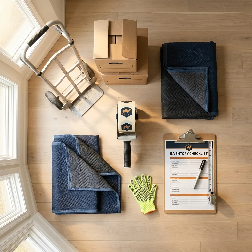 Professional moving supplies and packing materials layout for Watford City residential relocations